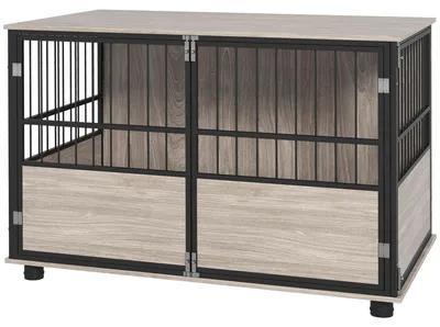Productafbeelding van Hondenbench, robuust en stijlvol, 100x60x68cm, walnoothouten afwerking en zwart