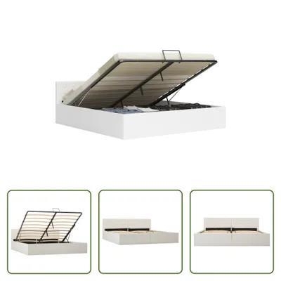 Obrázok produktu pre The Living Store Úložná posteľ Hydraulic White Faux Leather 180 × 200 cm