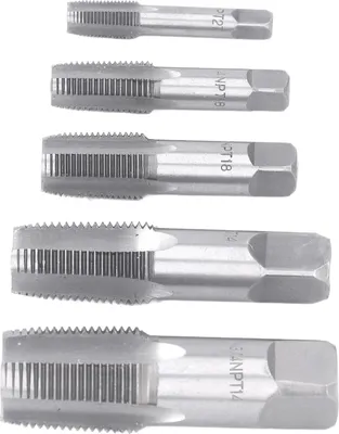 Produktbild von 5-teiliges NPT-Rohrgewindeschneider-Set aus Kohlenstoffstahl - Für verschiedene Sanitär- und mechanische Arbeiten