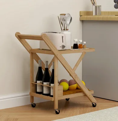 Produktbild von Küchenwagen auf Rädern, Servierwagen mit 3 Weinregalen, 2 Tabletts, für Küche, Esszimmer