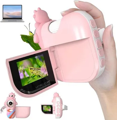 Obrázok produktu pre Detský ručný mikroskop, ručný mikroskop s 1000-násobným zväčšením, prenosný mini mikroskop s 8 nastaviteľnými LED svetlami, 2-palcovým LCD displejom, kamerou, určený pre malé deti – vzdelávací darček na Vianoce a narodeniny, hračka pre dievčatá