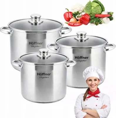 Produktbild von Hoffner Edelstahl Kochtopf-Set 3-teilig mit Glasdeckel