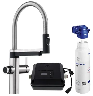Imagen del producto de Grifo de cocina Blanco con función de filtrado, modelo DRINK.FILTER EVOL-S PRO, acero inoxidable cepillado, referencia 526311