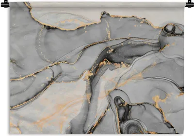 Produktbild von MuchoWow® Wandteppich Wandbehang Marmor - Gold - Grau 120x90 cm Tapisserie Dekoration Wandtuch - Wohnen - Aufhänger für die Wand