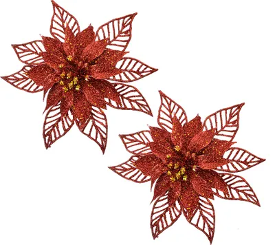 Obrázok produktu pre Clayre & Eef Vianočný prívesok sada 2 poinsettií 15 cm červený plast