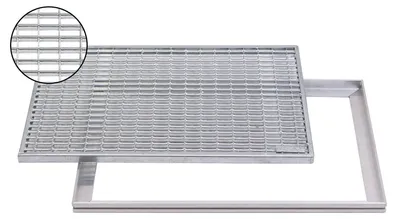 Produktbild von ACO 75x50cm Maschenrost mit V-Stab MW 9/31mm mit ALU Einbaurahmen Gitterrost Schuhabstreifer Rost