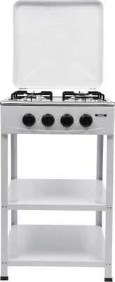 Immagine prodotto di Fornello a gas portatile - 4 fuochi indipendenti - Gas naturale (GNL) - Accensione manuale - Ripiano a 2 livelli - 49×49×79 cm - Bianco