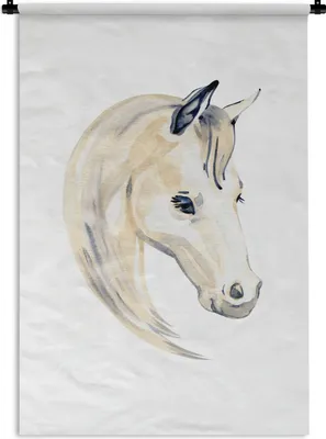 Produktbild von MuchoWow® Wandteppich Wandbehang Pferd - Aquarell - Weiß - Mädchen - Kinder - Mädchen 90x135 cm Tapisserie Dekoration Wandtuch - Baumwolle - Wandskulptur