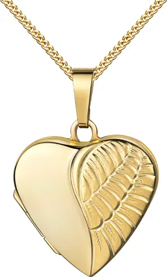 Produktbild von Amulett 585 Gold-Amulett Herz Flügel für 2 Bilder Herzkette - Foto Medaillon 55 cm