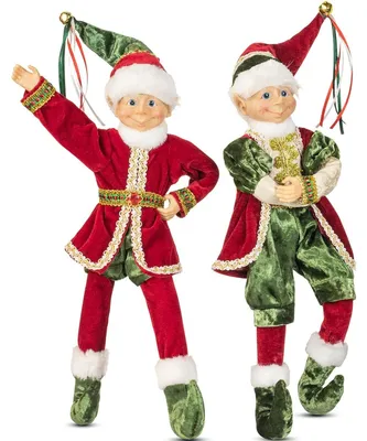 Productafbeelding van Kerstelf - 45 cm - Rood en groen - 2 stuks - Voor kerstboomversiering