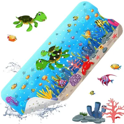 Produktbild von Badewannenmatte rutschfest Kinder 100x40cm BPA-frei antibakteriell maschinenwaschbar mit Saugnäpfen Schildkröte
