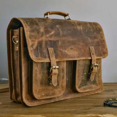 Produktbild von Belveder Herren EchtLeder Umhängetasche Arbeitstasche Braun große Vintage-Büffelleder Businesstasche für Büro MB44