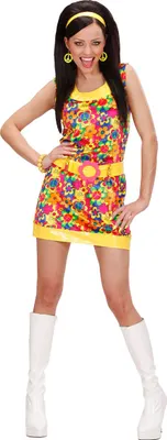 Produktbild von 70er Disco-Kleid Damenkostüm Hippie gelb-bunt