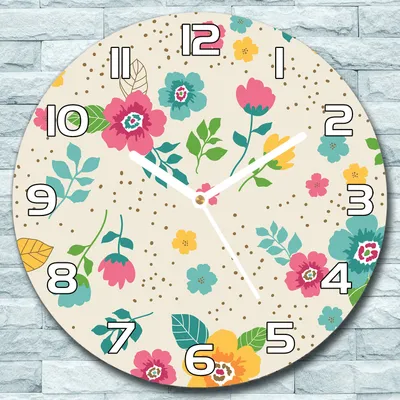 Produktbild von Wanduhr aus Glas Rund fi 30 Vintage Bunte Blumen Quarz Deko Wohnzimmer Büro