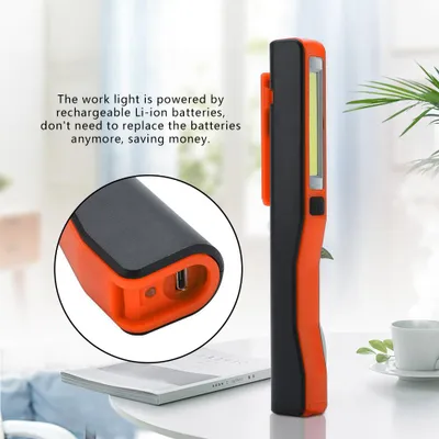 Image de Lampe de poche LED COB rechargeable Lampe de travail pour stylo à main avec clip magnétique rotatif Orange