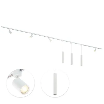 Produktbild von Qub Focus III - 1-Phasen Schienensystem - 400cm - I-Form - 4 Spots & 3 Pendelleuchten - Weiß