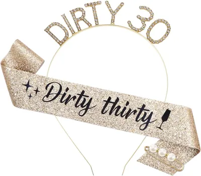 Produktbild von Kopfschmuck-Set für Frauen zum 30. Geburtstag mit Geburtstagskrone, Schärpe und Haarnadel