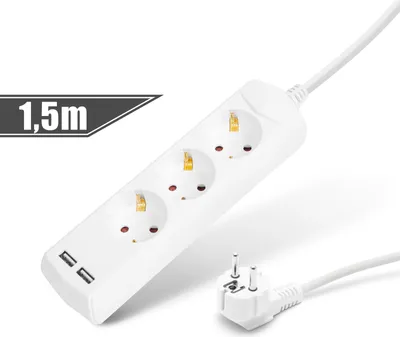 Produktbild von 3-fach Steckdosenleiste - 1,5 m - 2x USB (2,1 A) - Kindersicherung - 250 V - 16 A - Weiß [20201U]