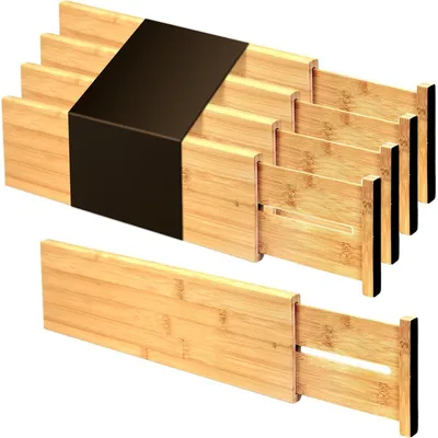 Produktbild von Schubladenteiler Bambus verstellbar 4 Stück 47,2-52,3 cm Breite 10,3 cm Höhe