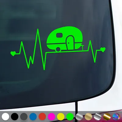 Produktbild von PantherPixel Wohnwagen Herzschlag Aufkleber Camping Wohnmobil Sticker Auto Geschenkidee Farbe Neon-Grün