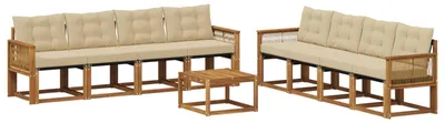 Zdjęcie produktu dla vidaXL Zestaw mebli ogrodowych, sofa i fotele, 9 sztuk, kolor naturalny i beżowy