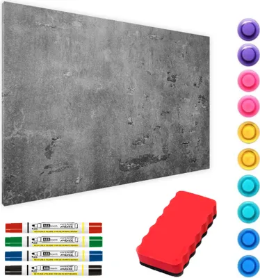 Produktbild von ALLboards Metallische Magnettafel BETONMAUER ZEMENTMAUER ZEMENT 60x40cm MetalBoards Memoboard für jede Art von Magneten Magnetpinnwand zum Beschriften + 4 Marker, 10 Magnete, Schwamm im Lieferumfang