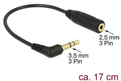 Produktbild von DeLOCK 0.17m 2.5mm/3.5mm, 3.5mm, Männlich, 2.5mm, Weiblich, 0,17 m, Schwarz