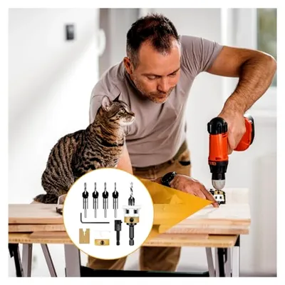 Produktbild von 6-teiliges Kegelsenker-Bohrer-Set: Holzsenker mit 1/4" Sechskantschaft, Bohrsenker mit Tiefenanschlag, HSS-M2 Holzbohrer für die Holzverarbeitung