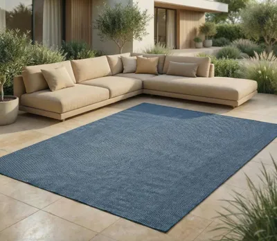Immagine prodotto di Tappeto per interni ed esterni - Tappeto resistente alle intemperie per balcone, terrazza, giardino, soggiorno, cucina - Resistente ai raggi UV e all'acqua - Dimensioni 80 x 150 cm, blu
