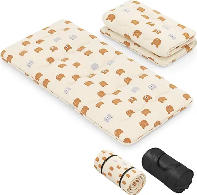 Immagine prodotto di Materasso da pavimento 90x200 cm, materasso futon in stile giapponese, tatami pieghevole e trasportabile, materasso pieghevole con borsa da trasporto e rivestimento sfoderabile, marrone chiaro