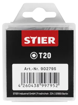 Produktbild von STIER TORX-Bit-Großpackung, 50 Bits, T 20, 25 mm Länge, Profi Werkzeug, leistungsstark und langlebig, in Plastikbox, für vielfältige Schraubarbeiten geeignet