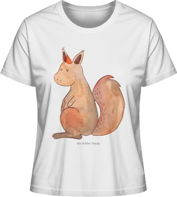 Produktbild von Mr. & Mrs. Panda Basic Shirt Damen Einhorn Glauben Größe M - Weiß - Geschenk, Einhörnchen, Mit Print, Einhörner, T-Shirt für Frauen, Sommershirt, Eichhorn, Unicorn
