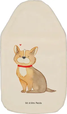 Produktbild von Mr. & Mrs. Panda Wärmflasche Hund Glück - Weiß - Geschenk, Herz, Flauschige, Wärmflaschen, Bettflasche, Liebe, Sprüche, Wärmekissen, Corgie, Kuschelwärmflasche, Spruch