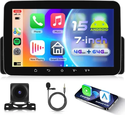 Zdjęcie produktu dla Radio samochodowe Android 1 DIN, 7-calowy ekran dotykowy HD IPS z bezprzewodowym Carplay, Android Auto i nawigacją GPS