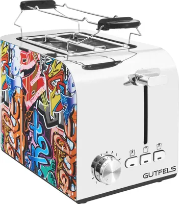 Produktbild von GUTFELS Toaster TOAST 3010 G | 2-Scheiben Graffiti-Style Toaster | 7 Leistungsstufen | Zentrierfunktion | abnehmbarer Brötchenaufsatz | 850 Watt | Auftau-, Aufwärm-, Stoppfunktion | elektr. Bräunungskontrolle | Krümelschublade | Höhenlift