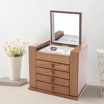 Image de Boîte de rangement pour bijoux - 5 tiroirs - Grande boîte en bois - Style vintage