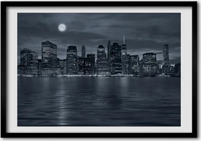 Produktbild von Bild - Bilder - Bilderrahmen - 70 cm x 50 cm - MDF-Rahmen, Wandkunst New York bei Nacht