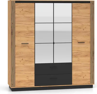 Produktbild von FURNLUX Schrank Urso Eiche Und Schwarz 200cm / Hauptfarbe: Beige / Abmessungen: 200 x 210 x 58 cm
