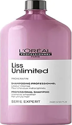 Produktbild von L'Oréal Série Expert Liss Unlimited Shampoo, 1500 ml, glättend für widerspenstiges Haar, bis zu 4 Tage geschmeidig, Anti-Frizz, mit Nachtkerzenöl & Weizenproteinen