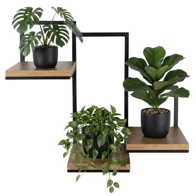 Produktbild von HowHomely | Blumenständer - Wandblumenkasten für 3 Töpfe - braun schwarz - 57 x 21,5 x 50 cm - Loft und Modern