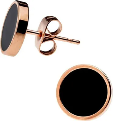 Produktbild von Chirurgenstahl Ohrstecker in verschiedenen Farben mit Emaille in schwarz Farbe - Roségoldfarben