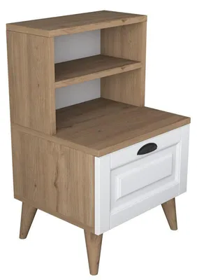 Image de Table de chevet Chevet en bois MDF mélaminé noyer et blanc 45 x 40 x 74,4 cm 1 tiroir