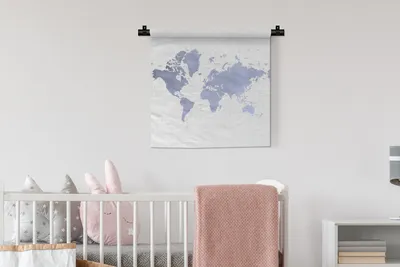 Produktbild von MuchoWow® Wandteppich Wandbehang Weltkarte - Blau - Aquarell 60x60 cm Tapisserie Dekoration Wandtuch - Dekorationen - Wand Decke