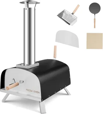 Produktbild von Pizzaofen Outdoor, tragbarer Pizza Holzofen inkl. Pizzaschieber und Pizzastein, Gas & Holz Pizza Ofen für Garten Camping