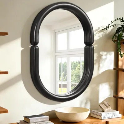 Immagine prodotto di Specchio da parete ovale con cornice in legno nero, 65 x 45 cm