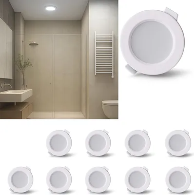 Immagine prodotto di confezione da 10 downlight LED, faretti da incasso rotondi, 5 W, IP44 - CCT selezionabile 3000 K/4000 K/6000 K - Ø di taglio 75-80 mm - Bianco