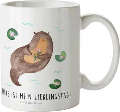 Produktbild von Mr. & Mrs. Panda Haferl Otter Seerose - Weiß - Geschenk, Wasser, Lieblingstag, Plastikbecher, Trinklernbecher, Seeotter, Mehrwegbecher, Fluss, Kinderbecher, Pott