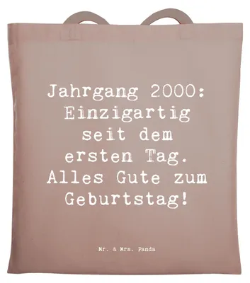 Produktbild von Mr. & Mrs. Panda Tote Bag Spruch 2000 Geburtstag - Braun Pastell - Geschenk, Jahrgang, Laptoptasche, Jahr, Alter, Lächeln, Uni Tasche, Geburtstagsgeschenk, Schultasche