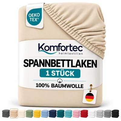Produktbild von Komfortec Jersey Spannbettlaken 140x200 cm, 100% Baumwolle, Beige