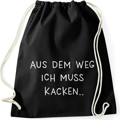 Produktbild von Turnbeutel Spruch lustig aus dem Weg ich muss kacken Stoffbeutel Gymbag Moonworks® schwarz unisize